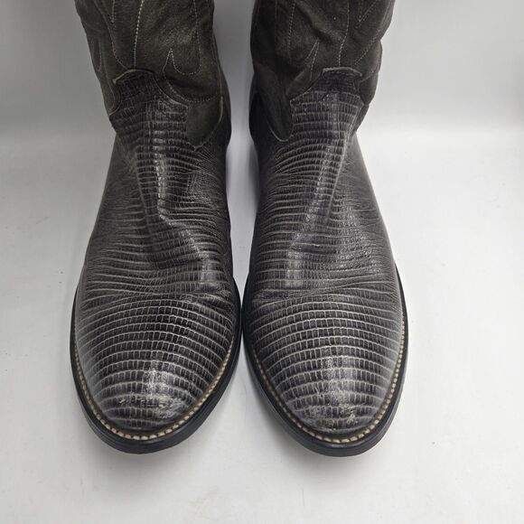 Vintage ACME Lizard Print Leather Cowboy Boots Mens Size 13 D Gray USA main image 9